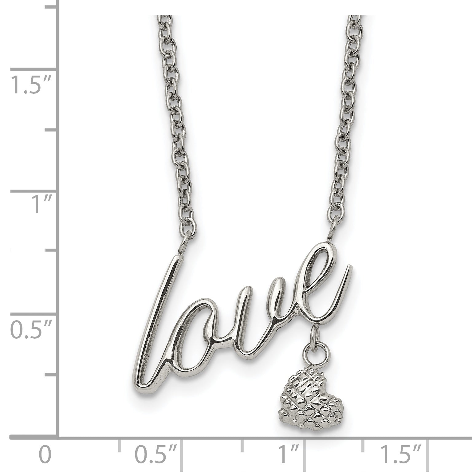 Stainless Steel Polished and Textured LOVE 16.5in w/4in ext Necklace