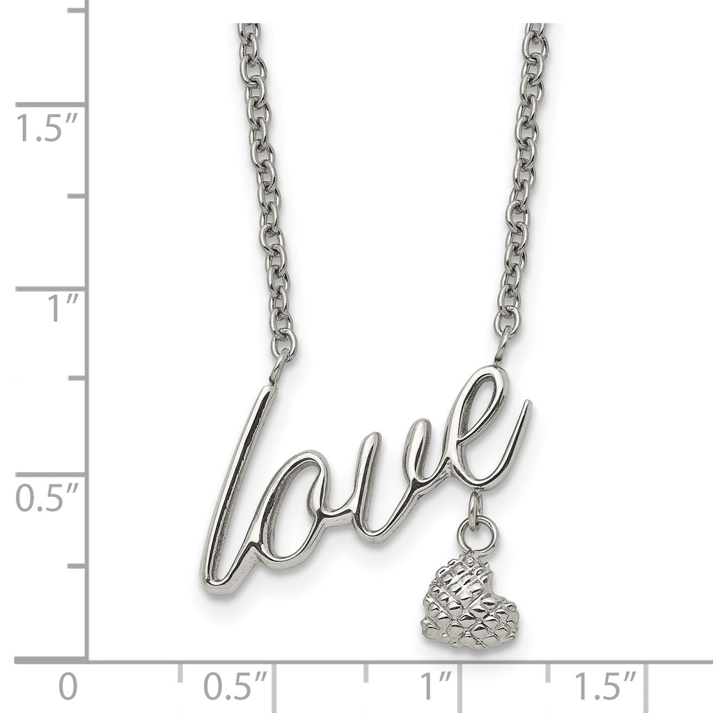 Polished & Textured LOVE Necklace in Stainless Steel