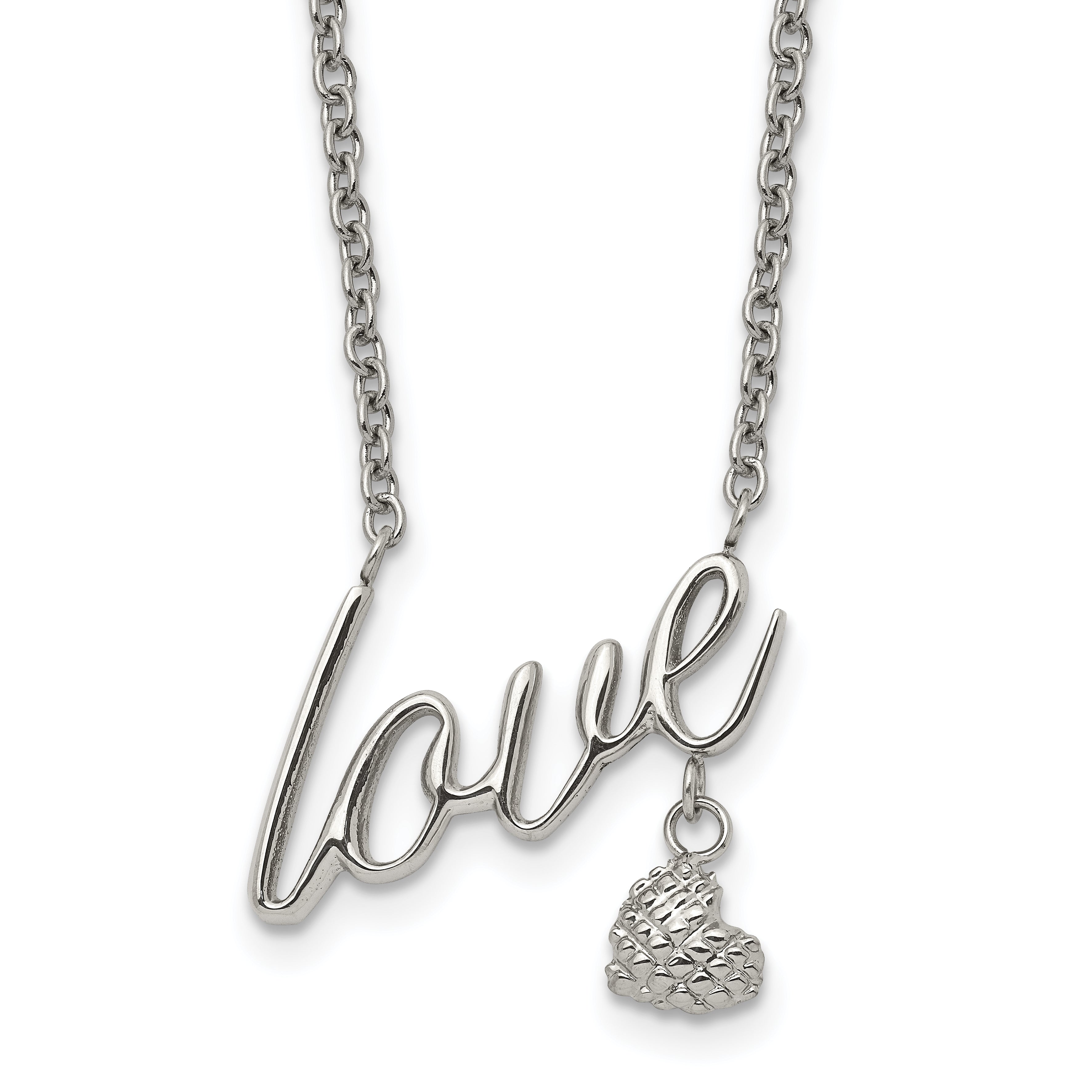 Stainless Steel Polished and Textured LOVE 16.5in w/4in ext Necklace Main image