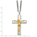 Chisel Stainless Steel Polished Yellow IP-plated Crucifix Pendant on a 24 inch Curb Chain Necklace