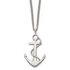Chisel Stainless Steel Polished Anchor Pendant on a 24 inch Curb Chain Necklace