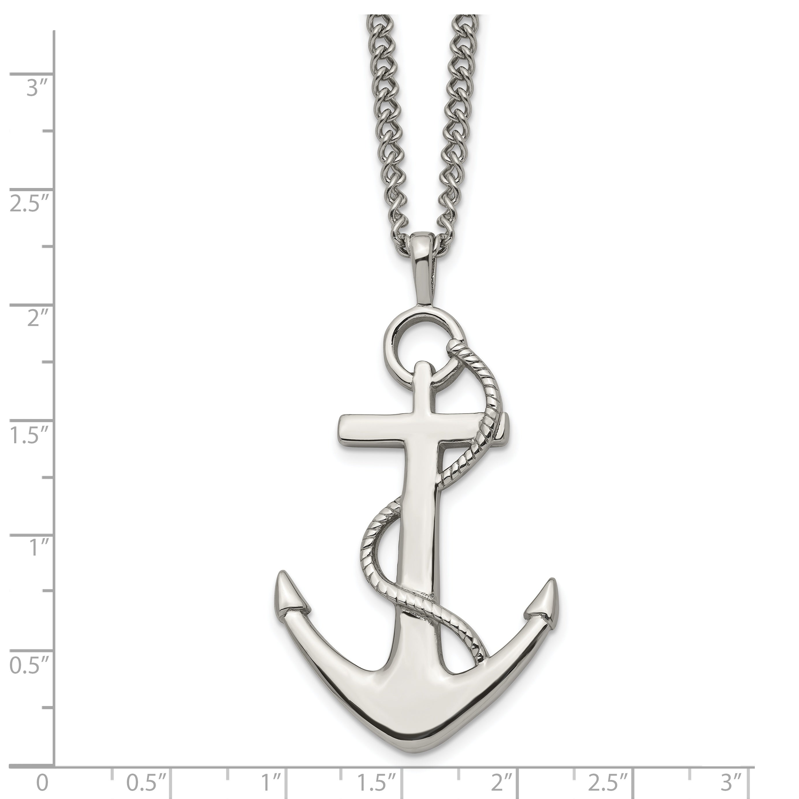 Chisel Stainless Steel Polished Anchor Pendant on a 24 inch Curb Chain Necklace