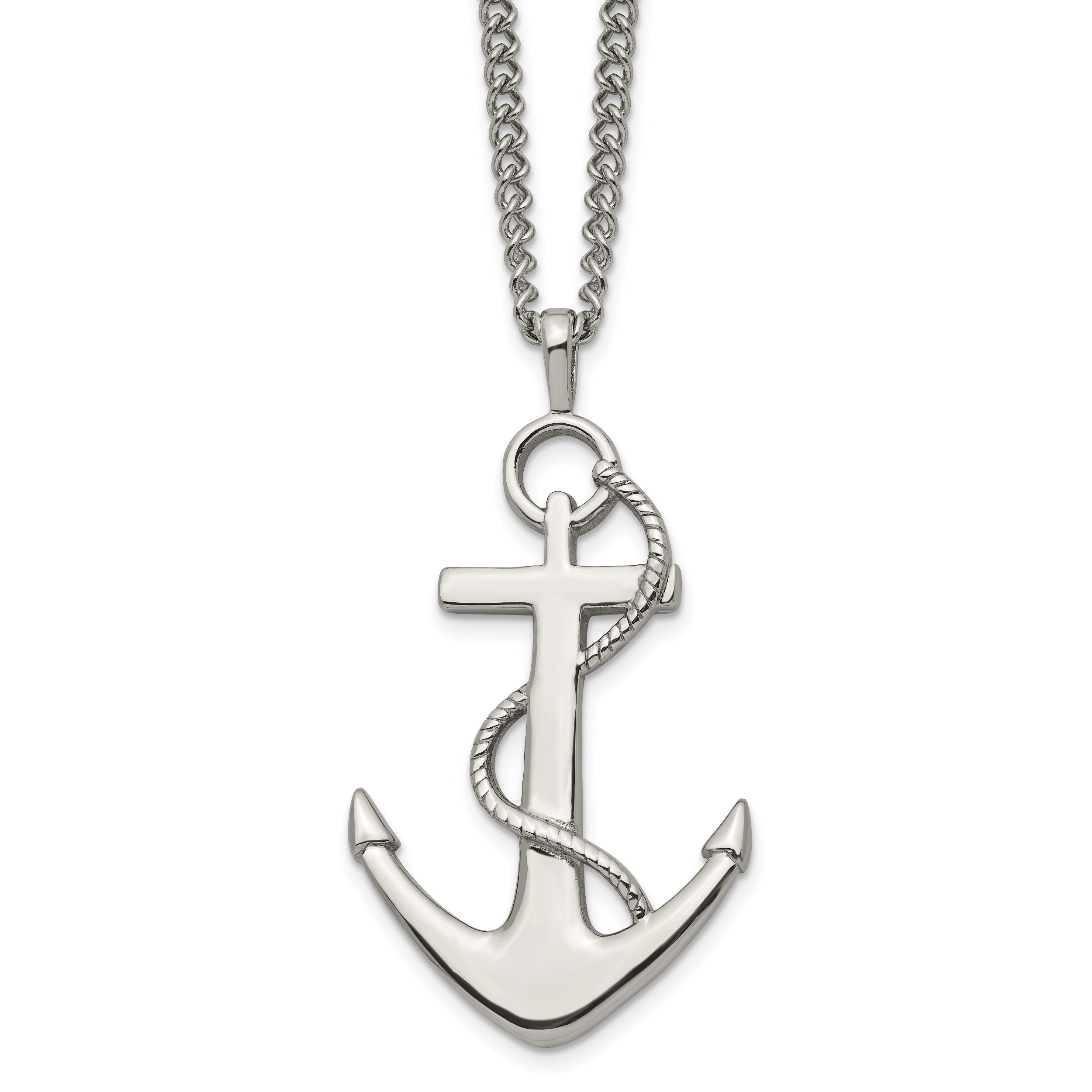 Chisel Stainless Steel Polished Anchor Pendant on a 24 inch Curb Chain Necklace