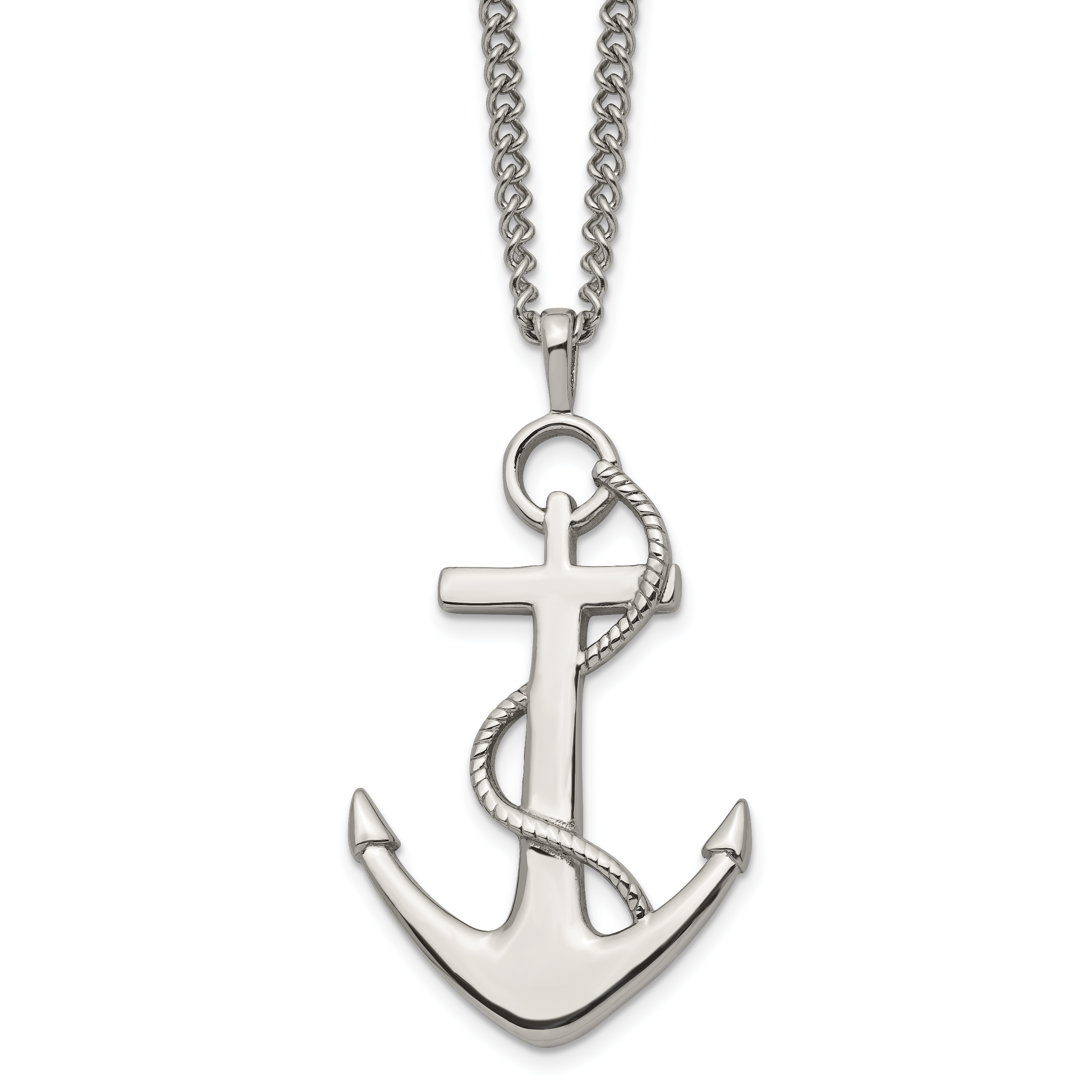 Chisel Stainless Steel Polished Anchor Pendant on a 24 inch Curb Chain Necklace Main image