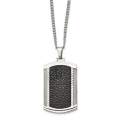 Chisel Stainless Steel Brushed and Polished Black IP-plated Dog Tag on a 24 inch Curb Chain Necklace