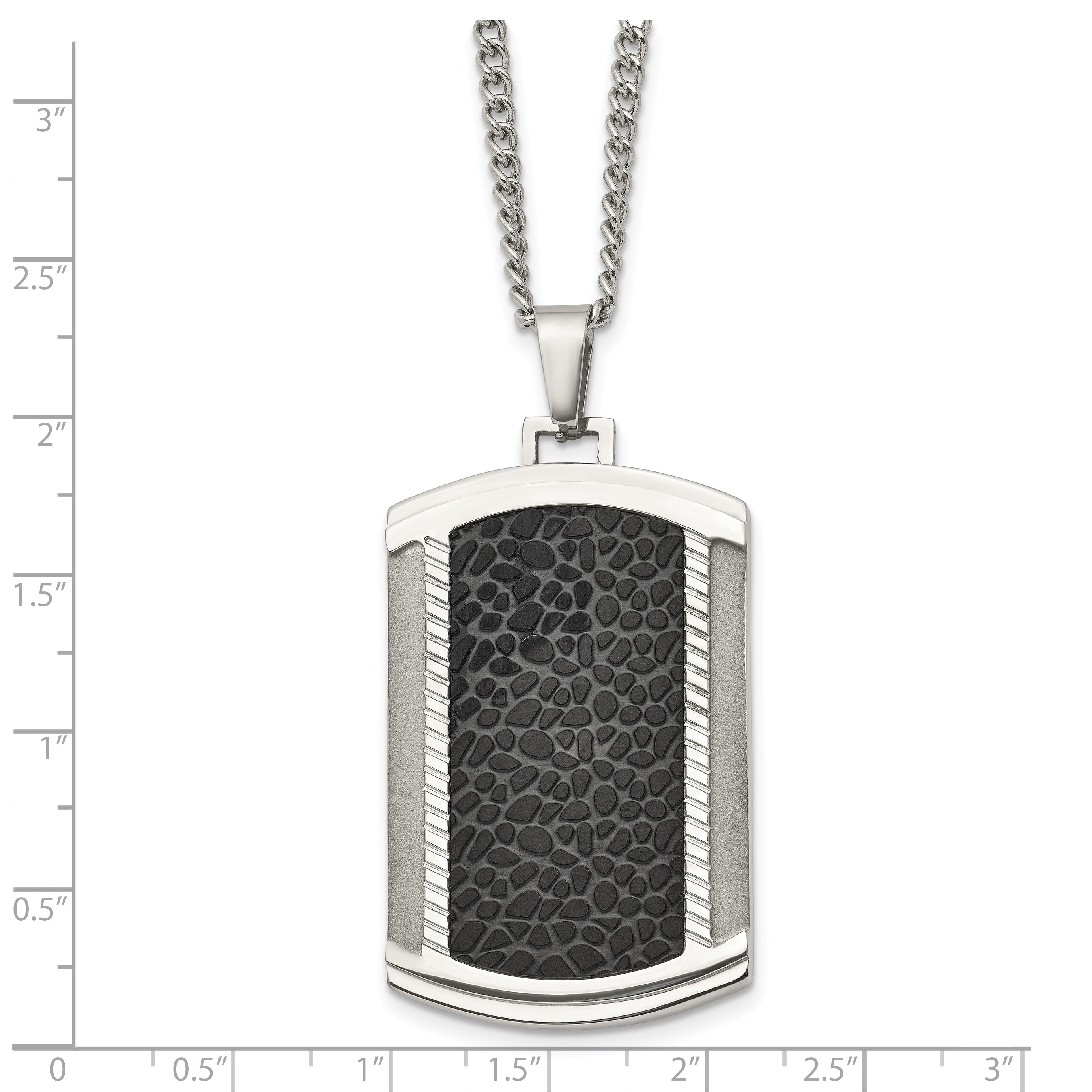 Chisel Stainless Steel Brushed and Polished Black IP-plated Dog Tag on a 24 inch Curb Chain Necklace