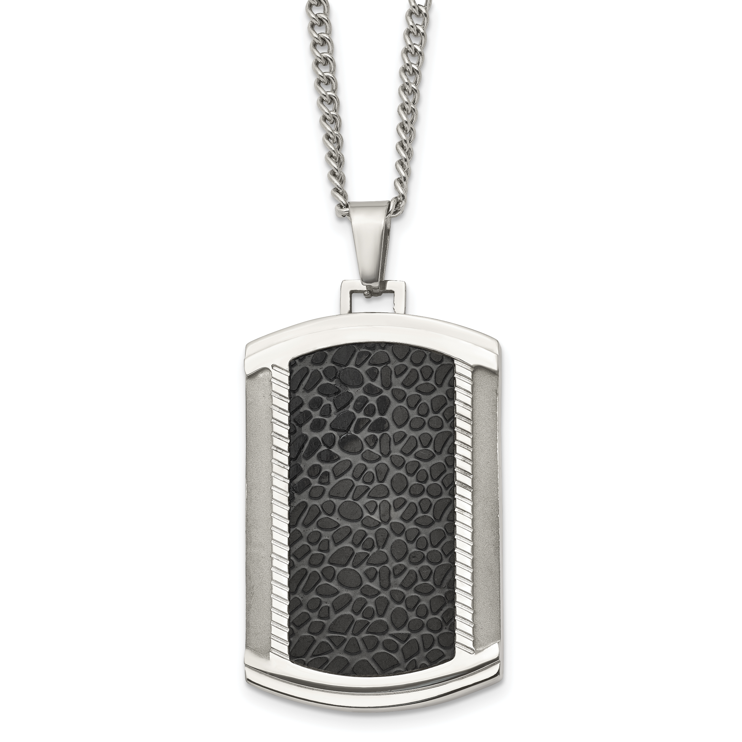 Chisel Stainless Steel Brushed and Polished Black IP-plated Dog Tag on a 24 inch Curb Chain Necklace Main image