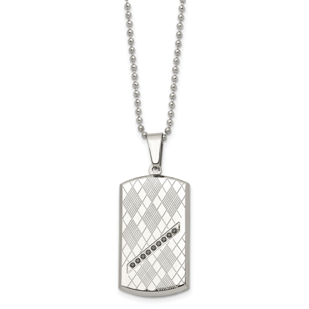 Black CZ Dog Tag Necklace in Stainless Steel
