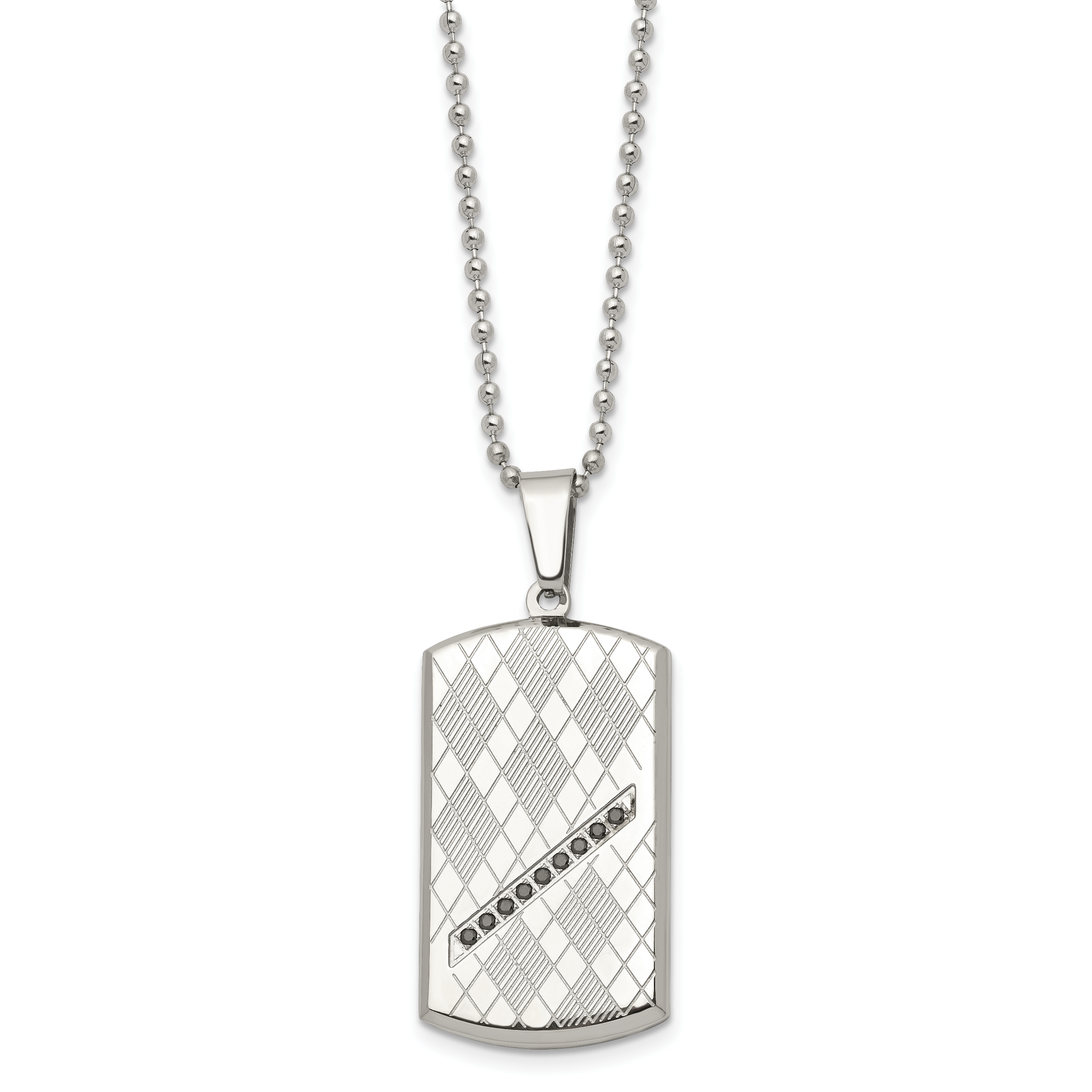 Black CZ Dog Tag Necklace in Stainless Steel