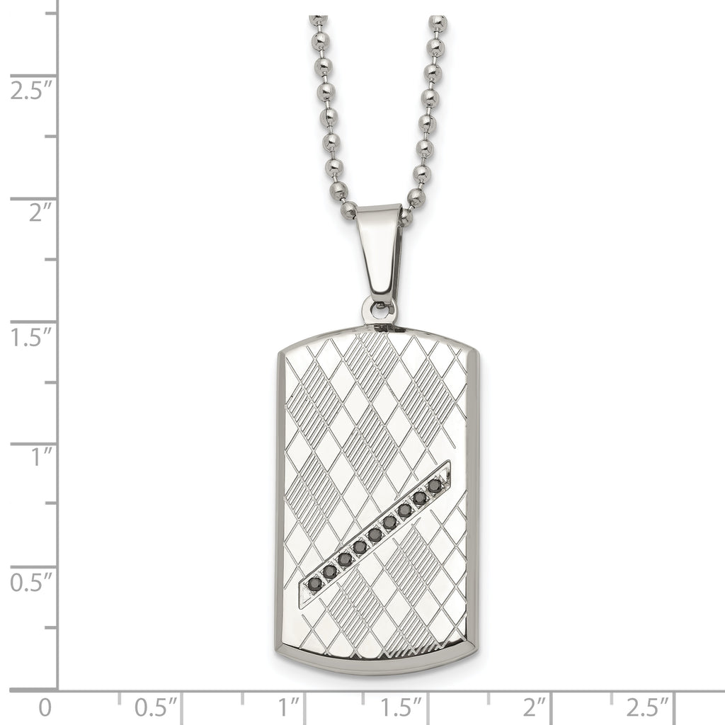 Black CZ Dog Tag Necklace in Stainless Steel