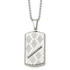 Stainless Steel 22in Polished & Textured w/Black CZ Dog Tag Necklace