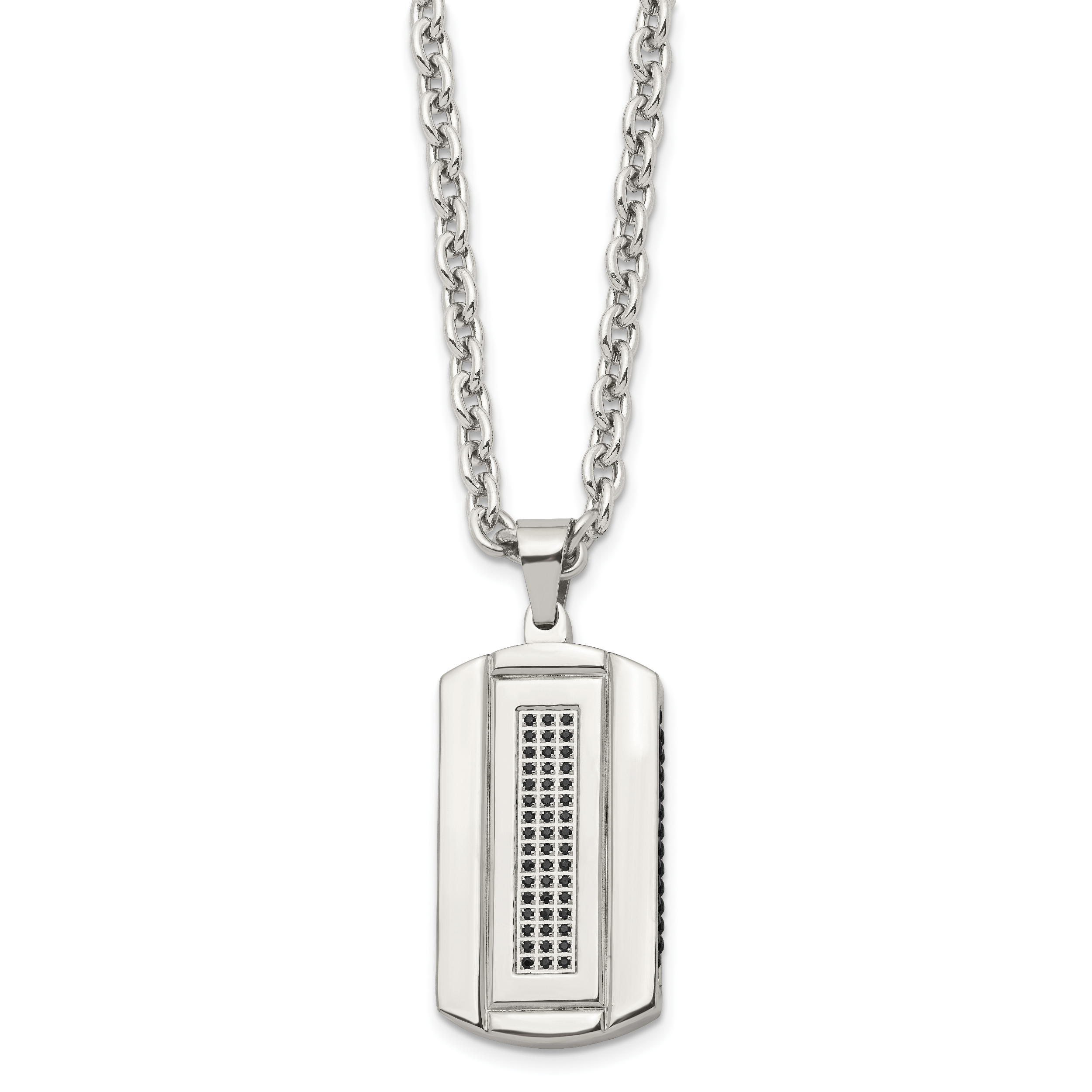 Chisel Stainless Steel Brushed and Polished Black IP-plated with Black CZ Dog Tag on a 24 inch Cable Chain Necklace Secondary image