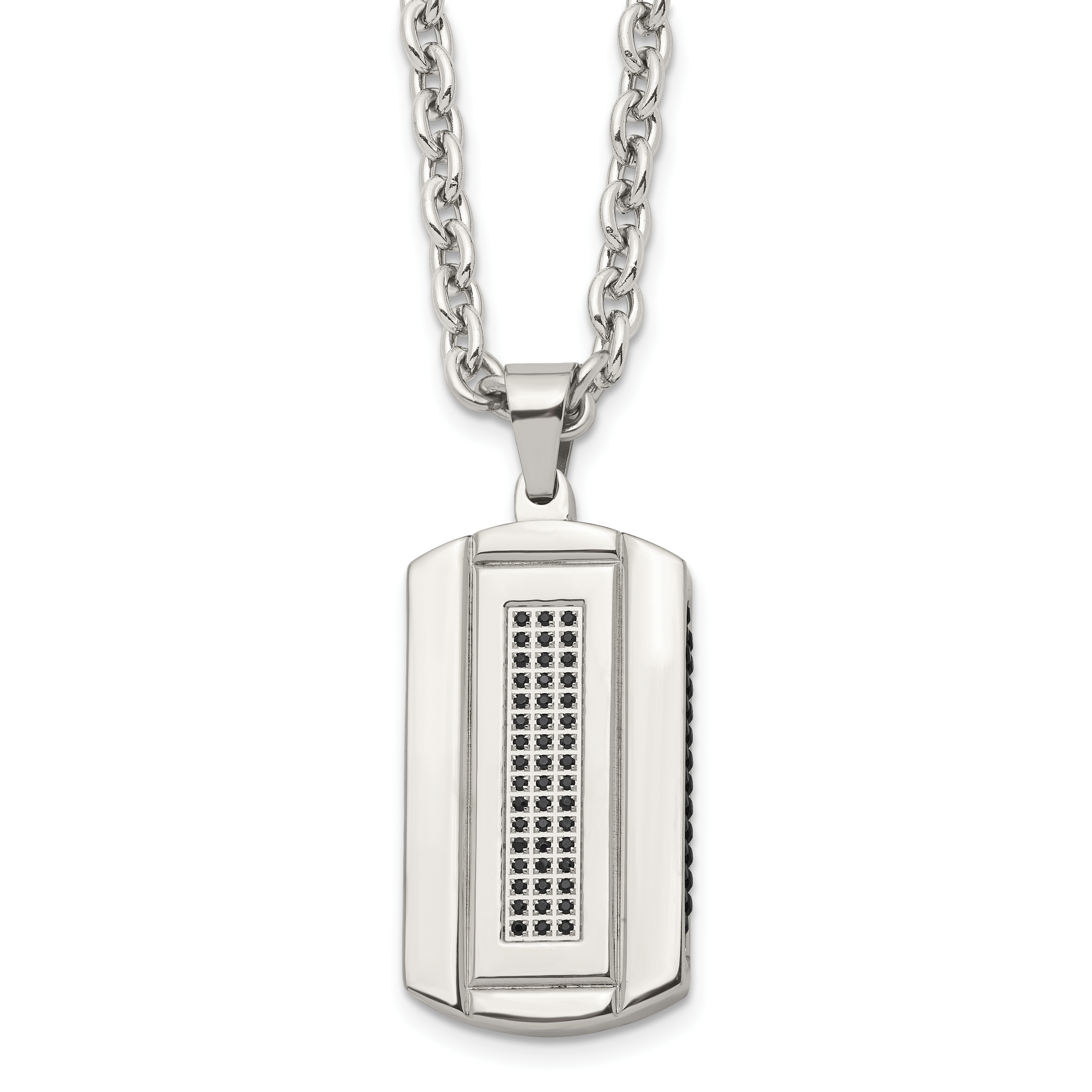 Chisel Stainless Steel Brushed and Polished Black IP-plated with Black CZ Dog Tag on a 24 inch Cable Chain Necklace Main image