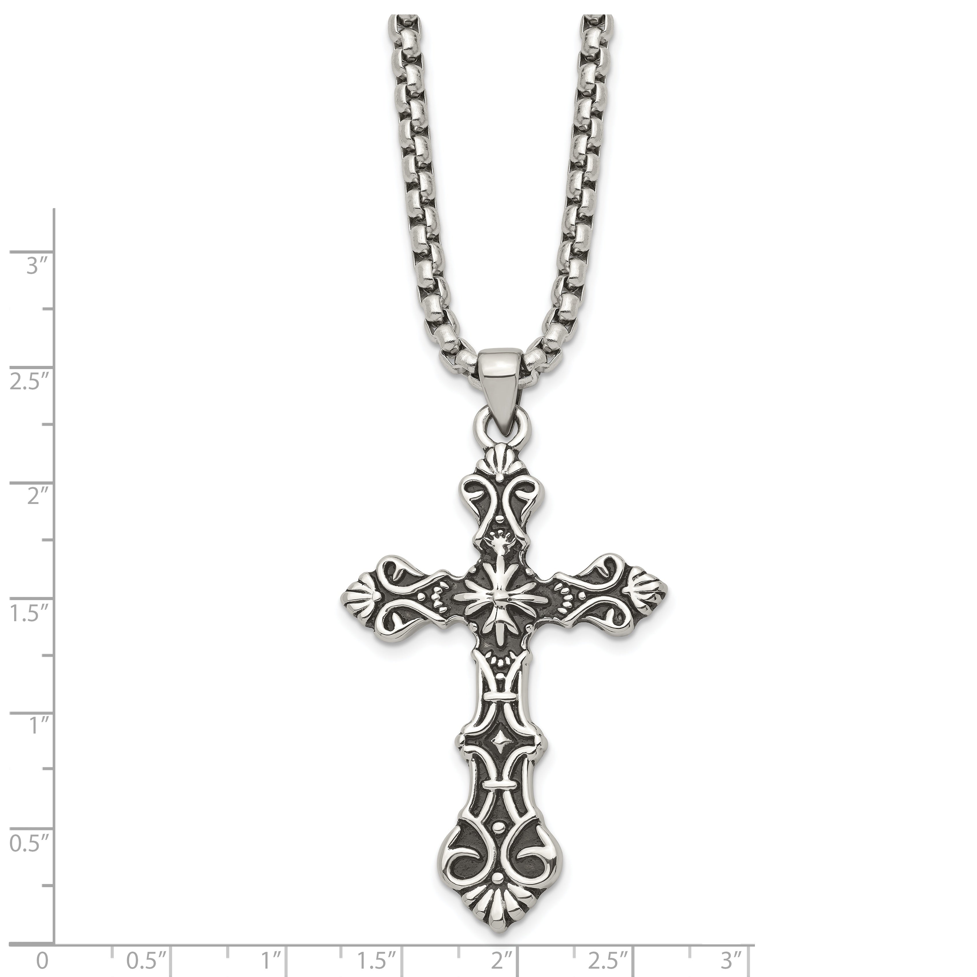 Stainless Steel Antiqued Polished and Textured Cross 24in Necklace Secondary image