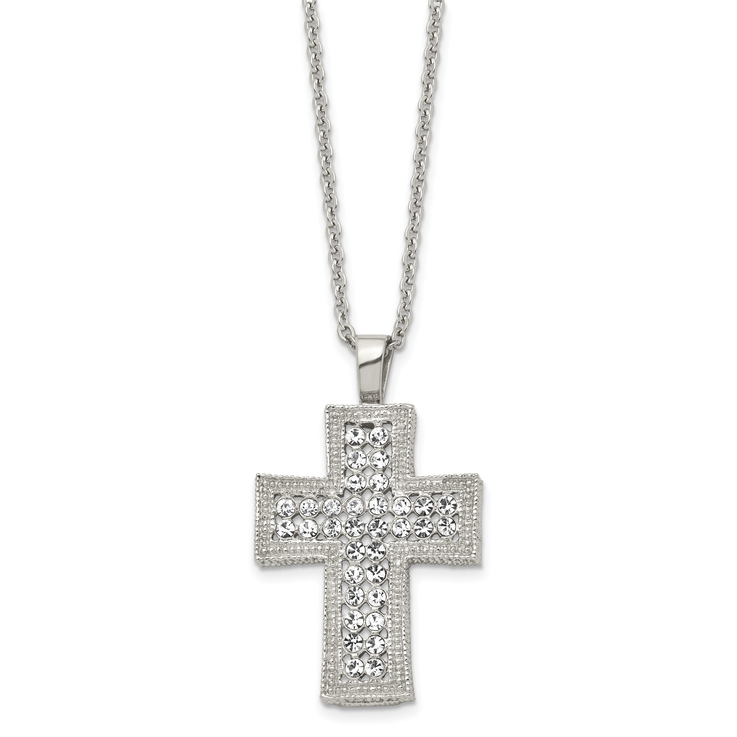 Crystal Cross Necklace in Stainless Steel