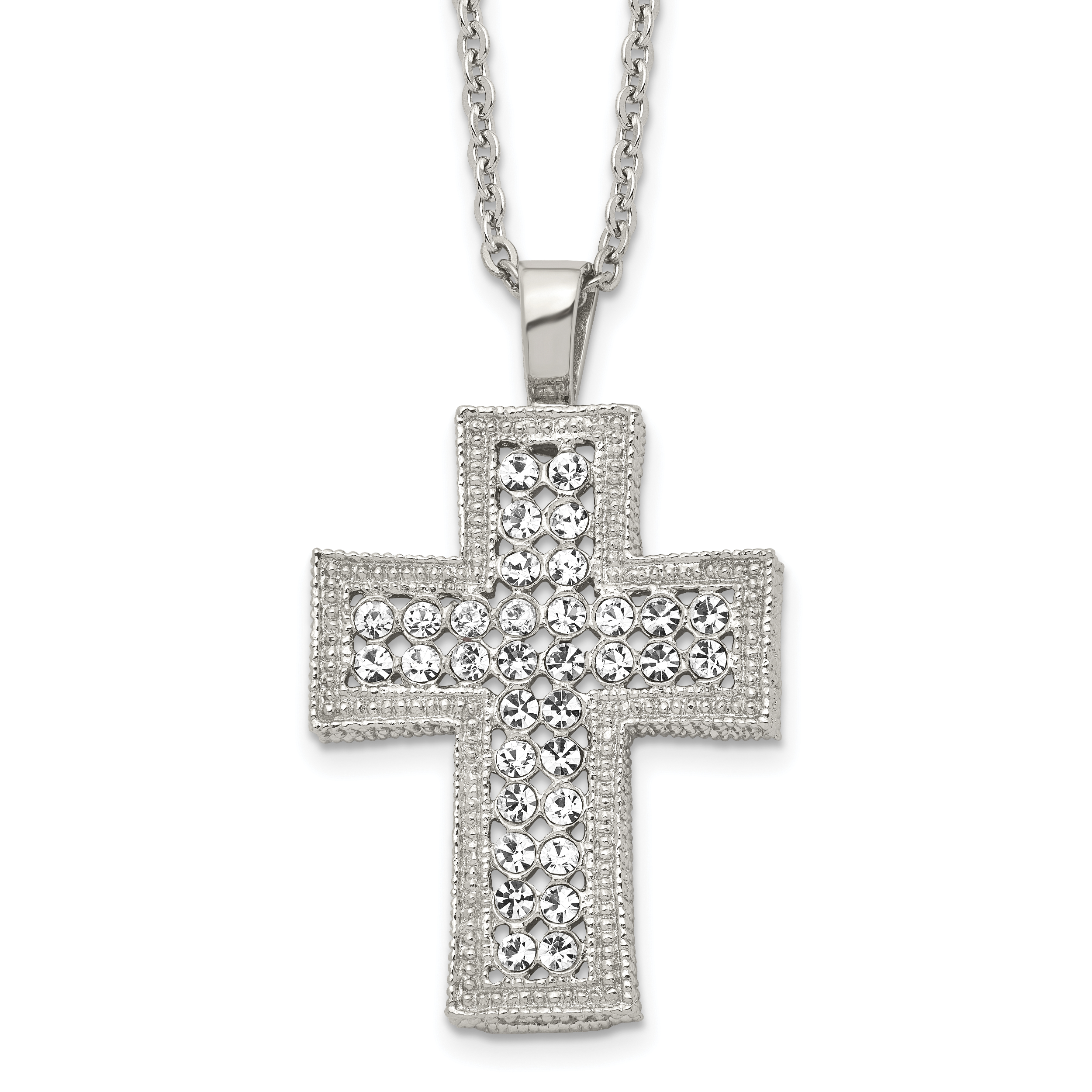Stainless Steel Polished w/Crystal Cross 24in Necklace Main image