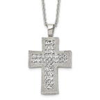 Stainless Steel Polished w/Crystal Cross 24in Necklace