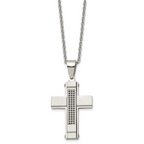 Stainless Steel Brushed and Polished w/Black CZ Cross 24in Necklace