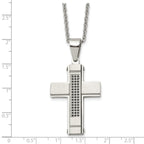 Stainless Steel Brushed and Polished w/Black CZ Cross 24in Necklace
