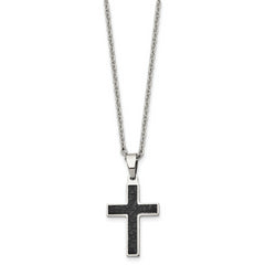 Chisel Stainless Steel Polished and Textured Black IP-plated Cross Pendant on a 24 inch Cable Chain Necklace