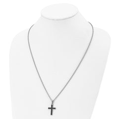 Chisel Stainless Steel Polished and Textured Black IP-plated Cross Pendant on a 24 inch Cable Chain Necklace