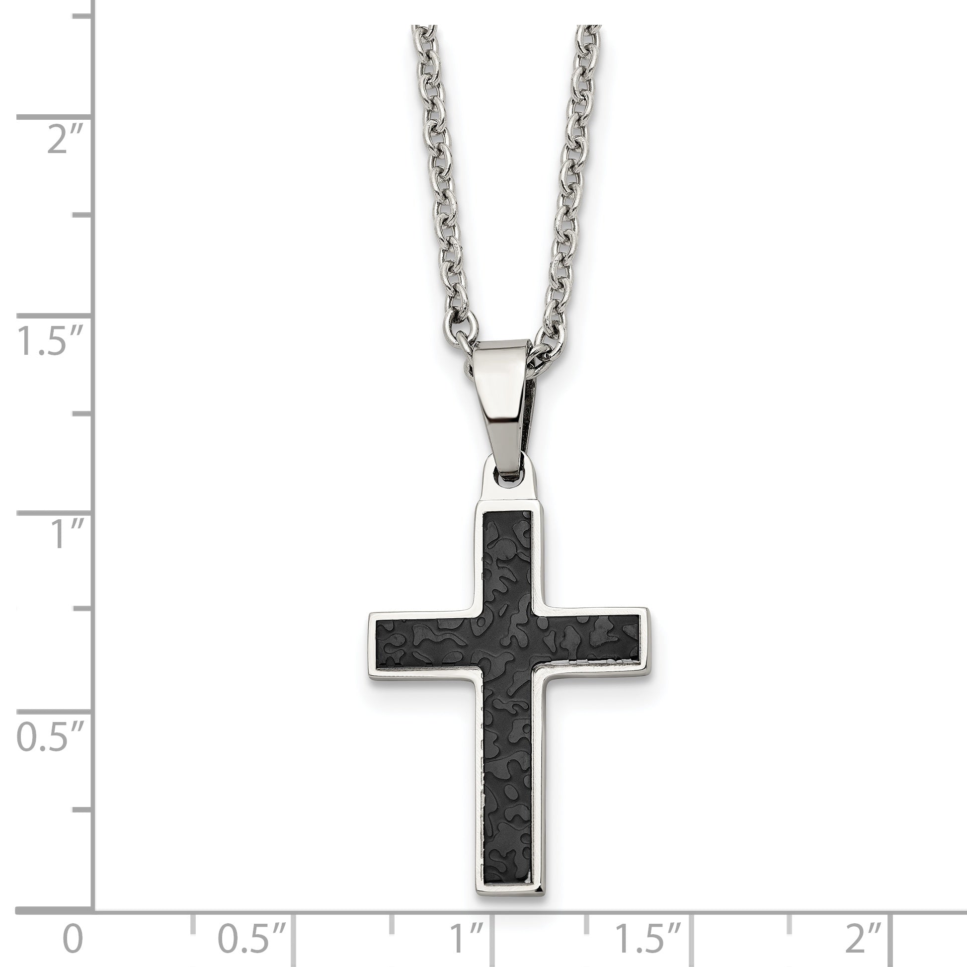 Chisel Stainless Steel Polished and Textured Black IP-plated Cross Pendant on a 24 inch Cable Chain Necklace