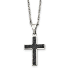 Chisel Stainless Steel Polished and Textured Black IP-plated Cross Pendant on a 24 inch Cable Chain Necklace
