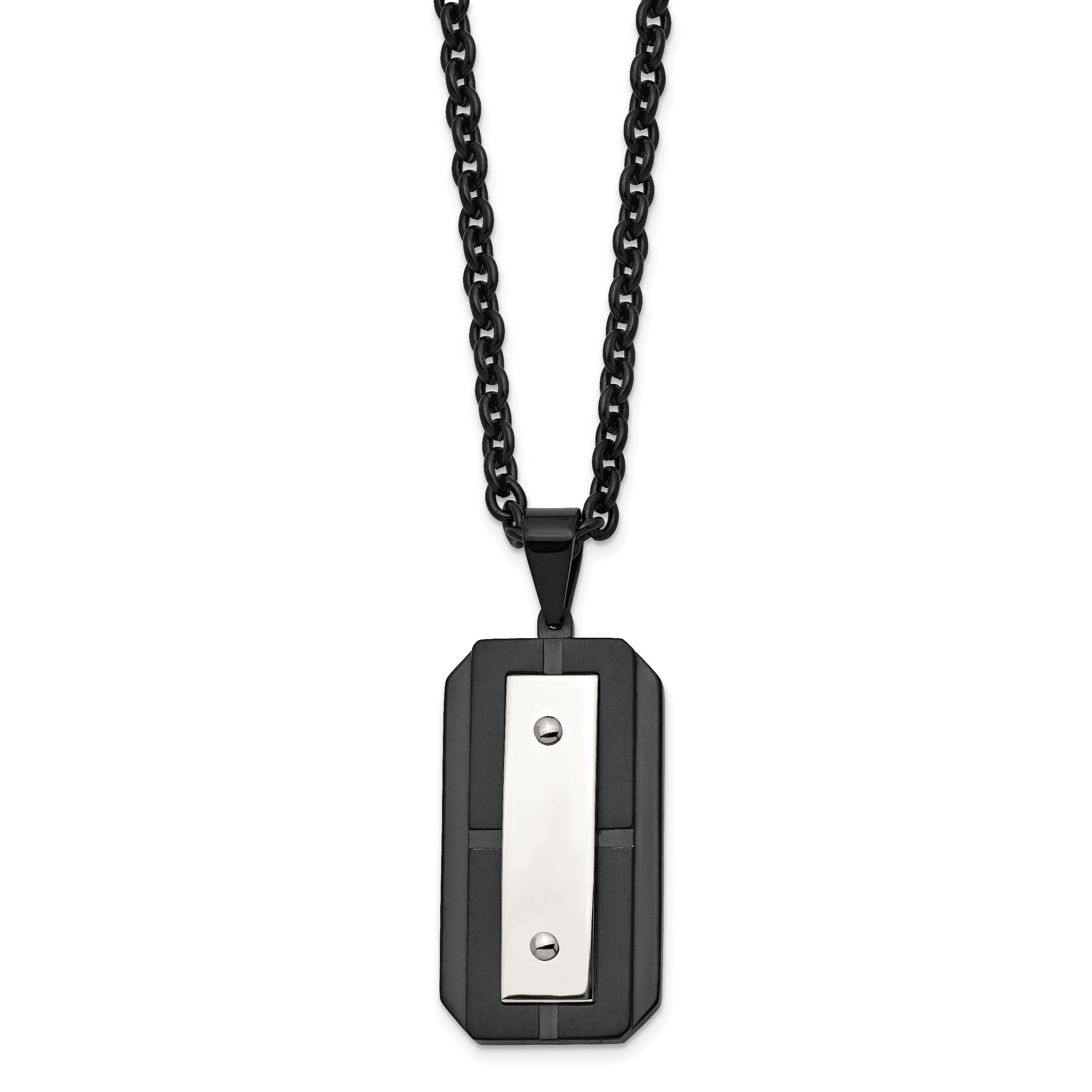 Chisel Stainless Steel Brushed and Polished Black IP-plated Dog Tag on a 24 inch Cable Chain Necklace