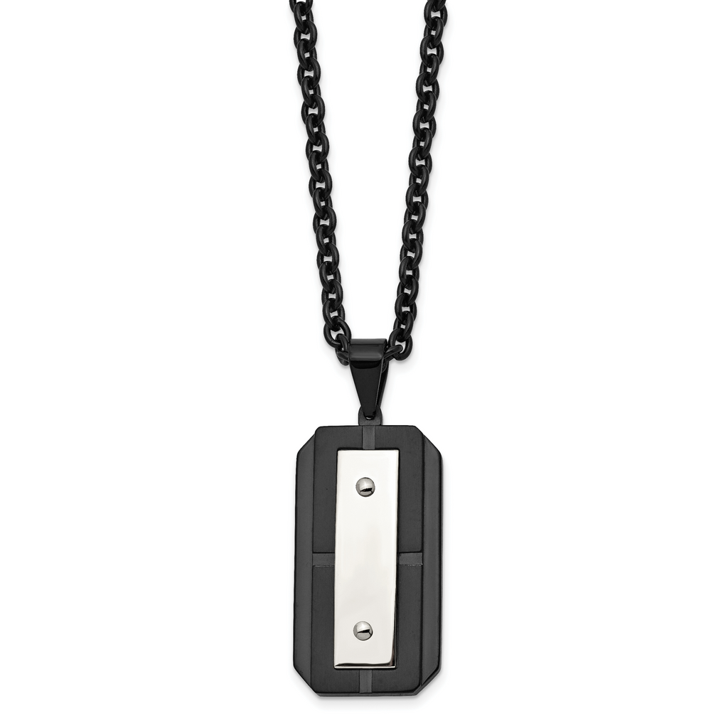 Black IP-Plated Dog Tag Necklace in Stainless Steel