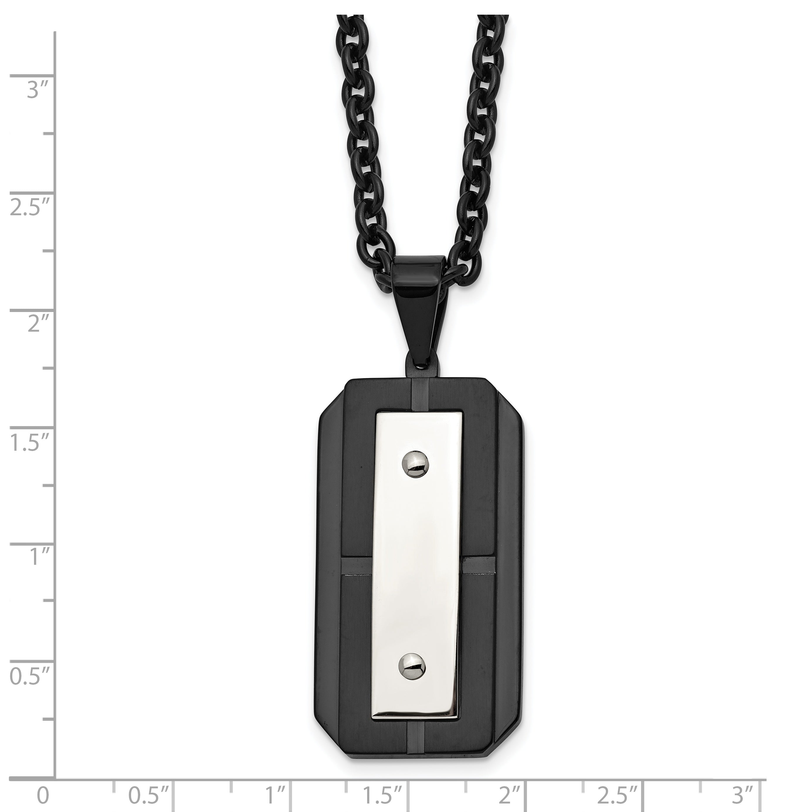 Chisel Stainless Steel Brushed and Polished Black IP-plated Dog Tag on a 24 inch Cable Chain Necklace