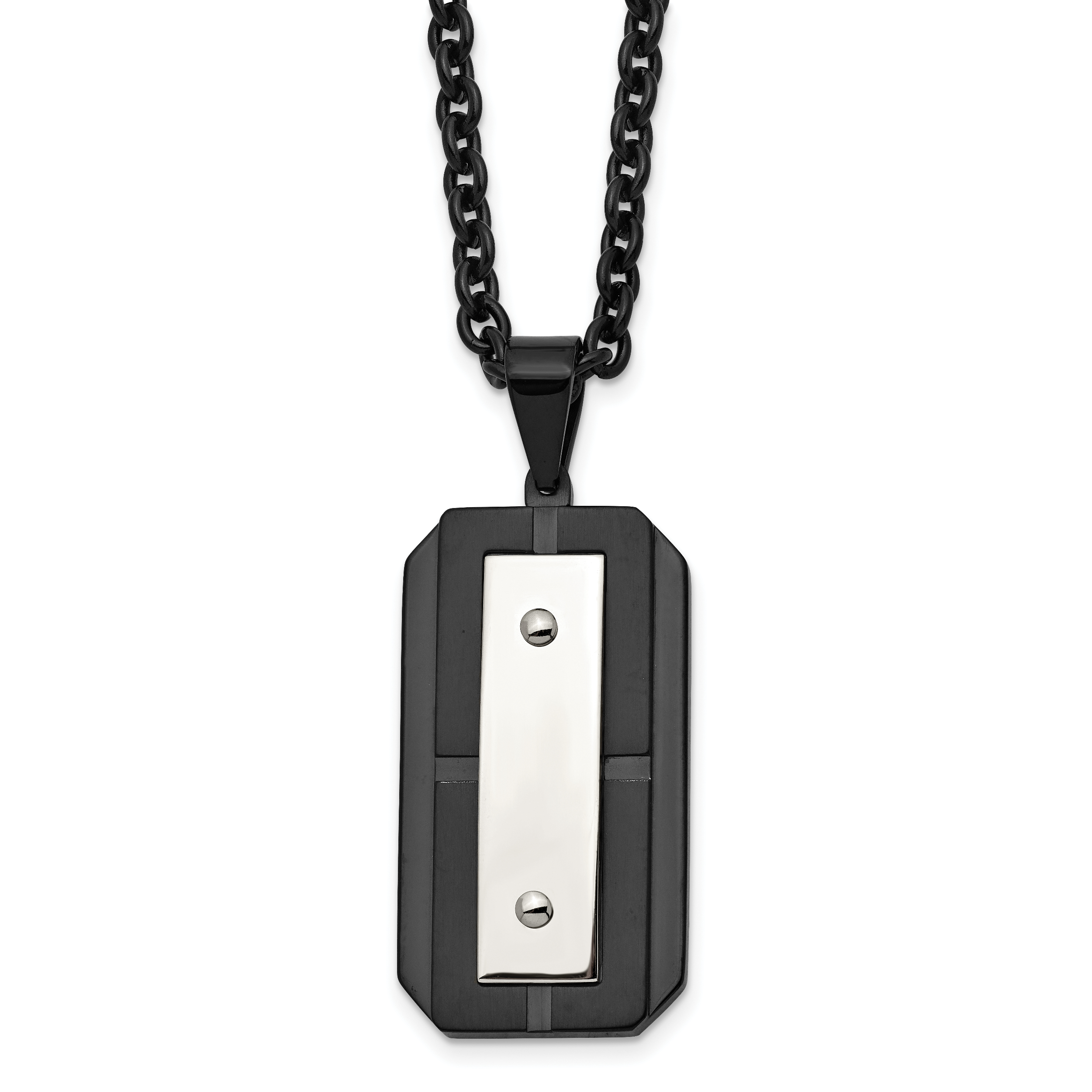 Chisel Stainless Steel Brushed and Polished Black IP-plated Dog Tag on a 24 inch Cable Chain Necklace Main image