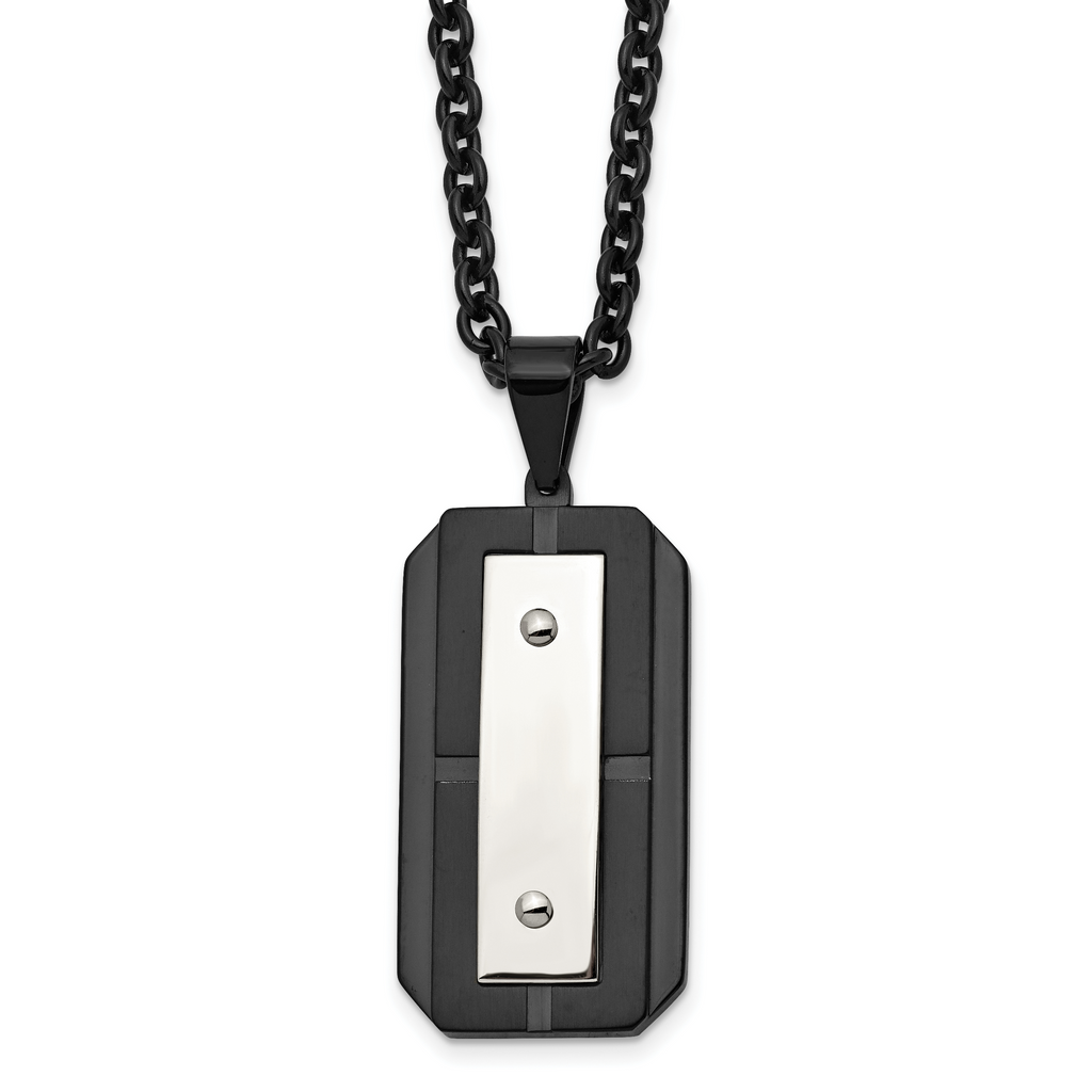 Chisel Stainless Steel Brushed and Polished Black IP-plated Dog Tag on a 24 inch Cable Chain Necklace