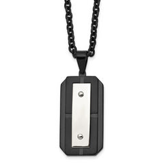 Chisel Stainless Steel Brushed and Polished Black IP-plated Dog Tag on a 24 inch Cable Chain Necklace