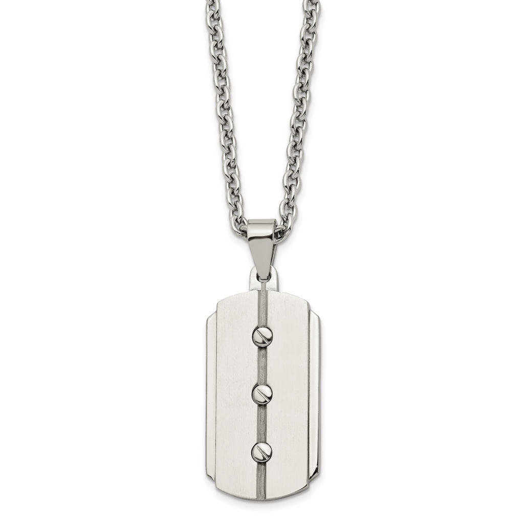 Brushed & Polished Dog Tag Necklace in Stainless Steel