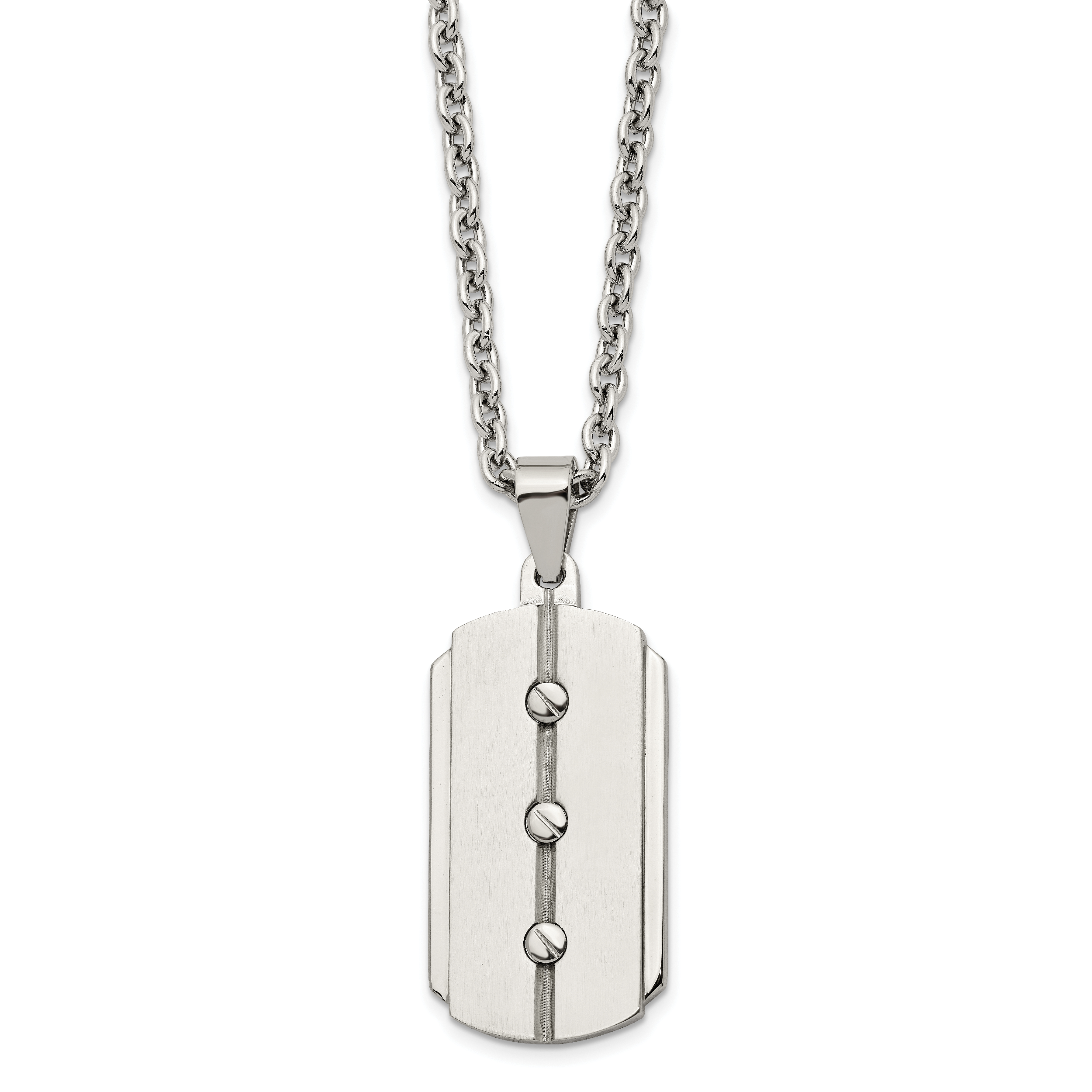 Brushed & Polished Dog Tag Necklace in Stainless Steel