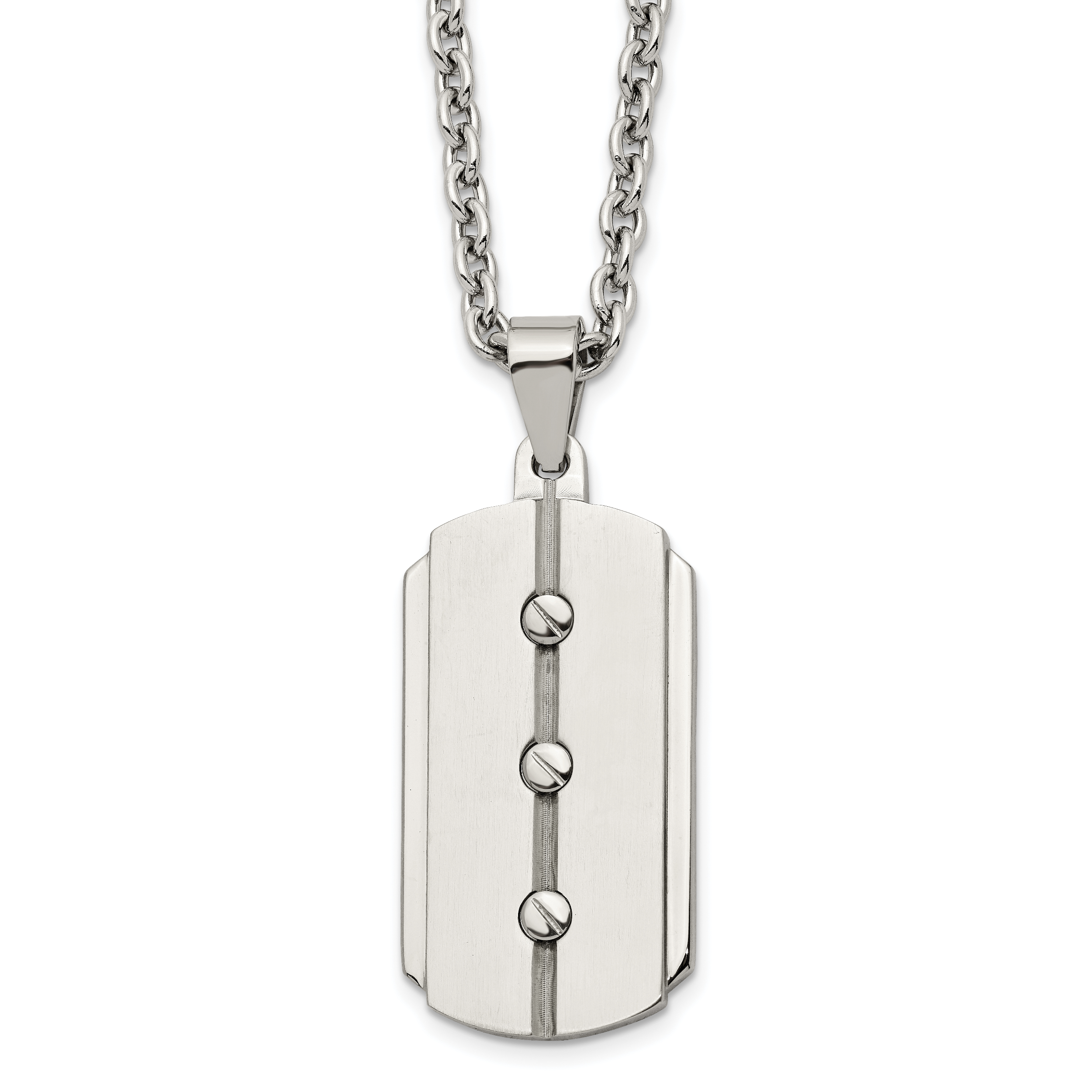 Stainless Steel 24in Brushed & Polished 3 Screw Design Dog Tag Necklace Main image