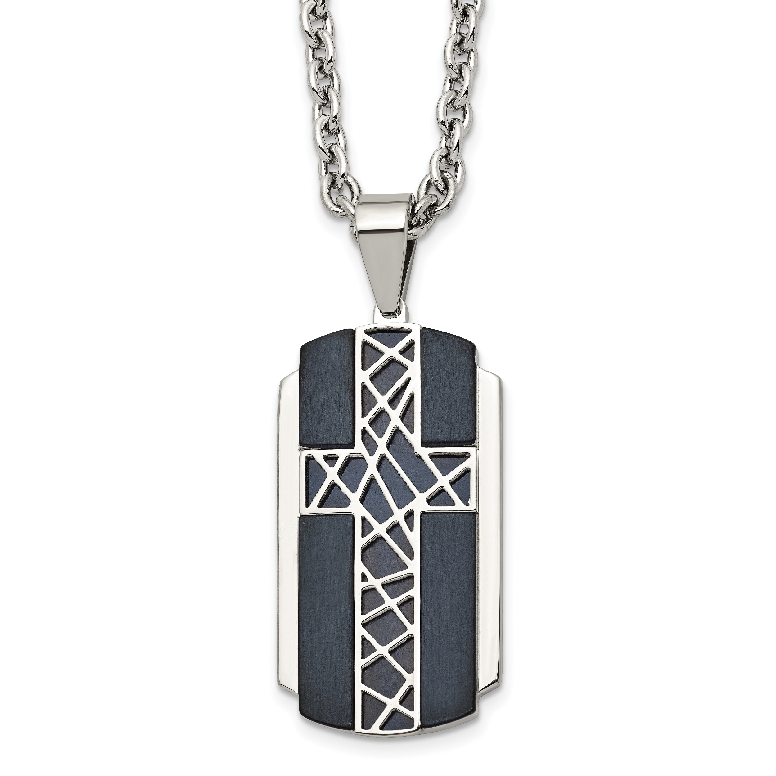 Stainless Steel Brushed and Polished Black IP-plated Cross 24in Necklace Main image