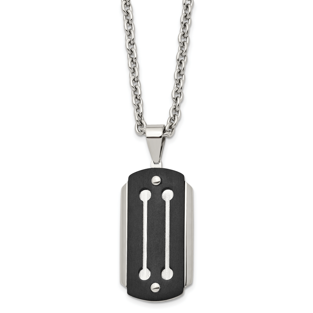 Black IP Brushed Dog Tag Necklace in Stainless Steel, 24in