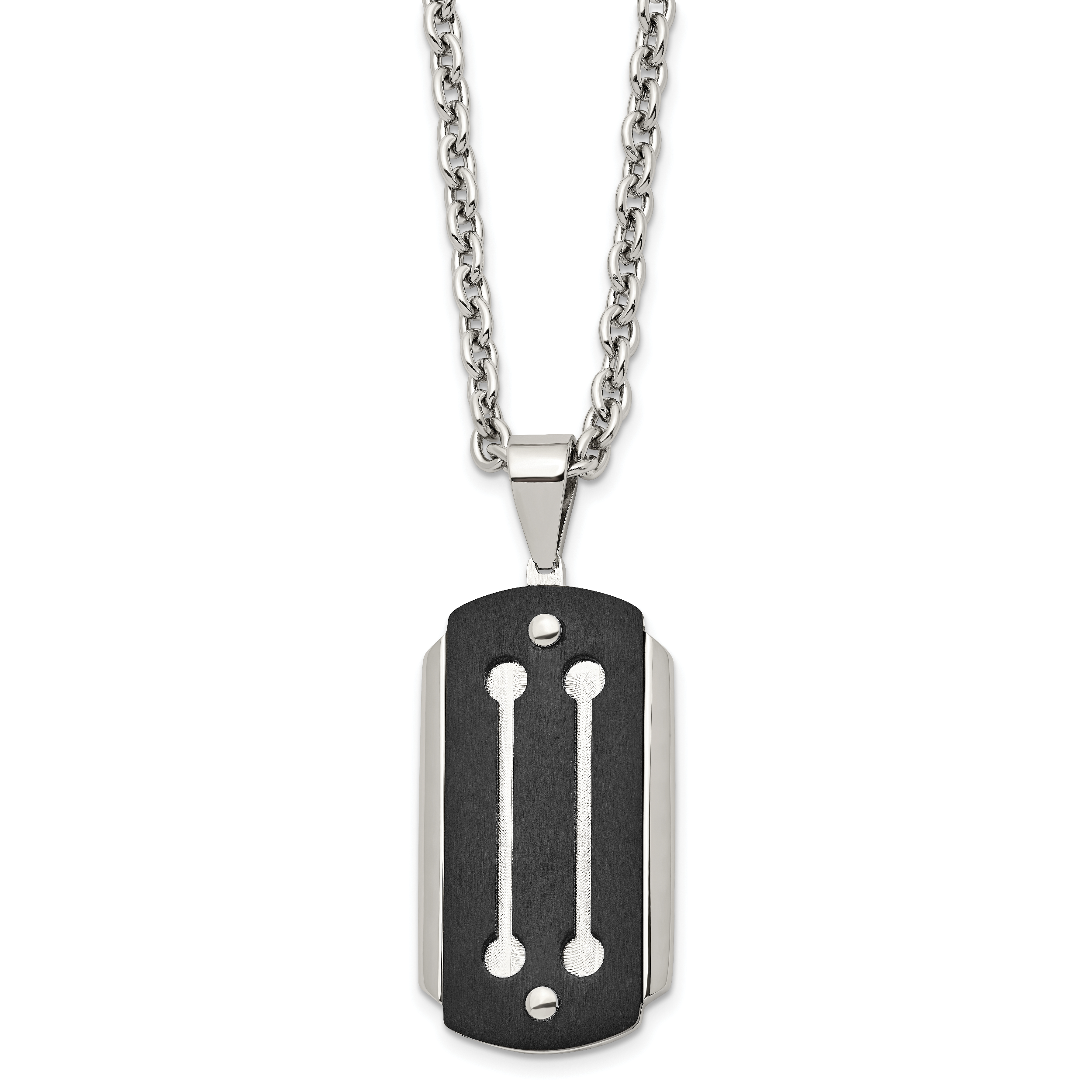 Black IP Brushed Dog Tag Necklace in Stainless Steel, 24in