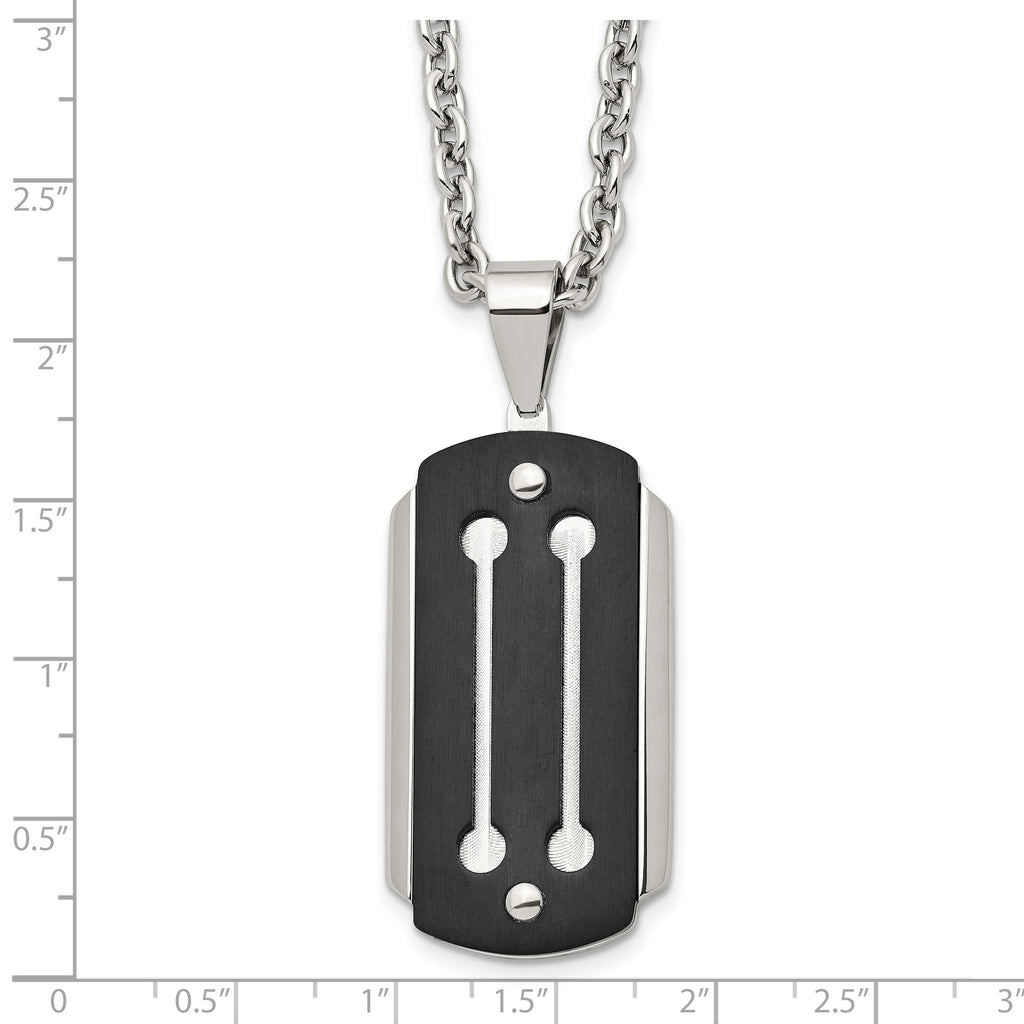 Black IP Brushed Dog Tag Necklace in Stainless Steel, 24in