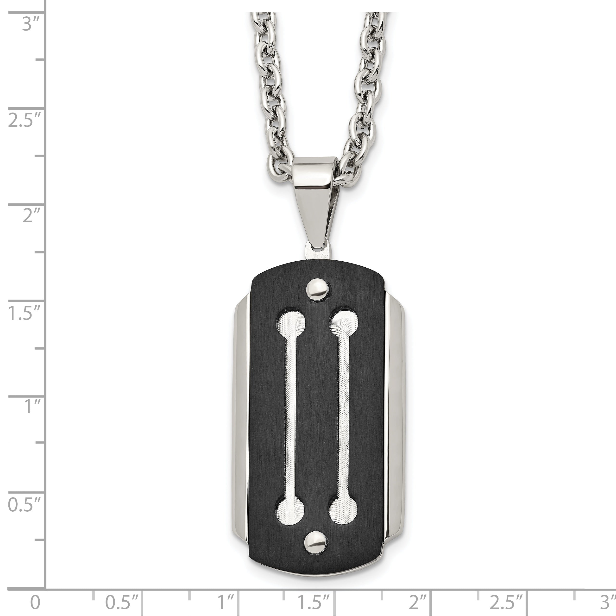 Black IP Brushed Dog Tag Necklace in Stainless Steel, 24in