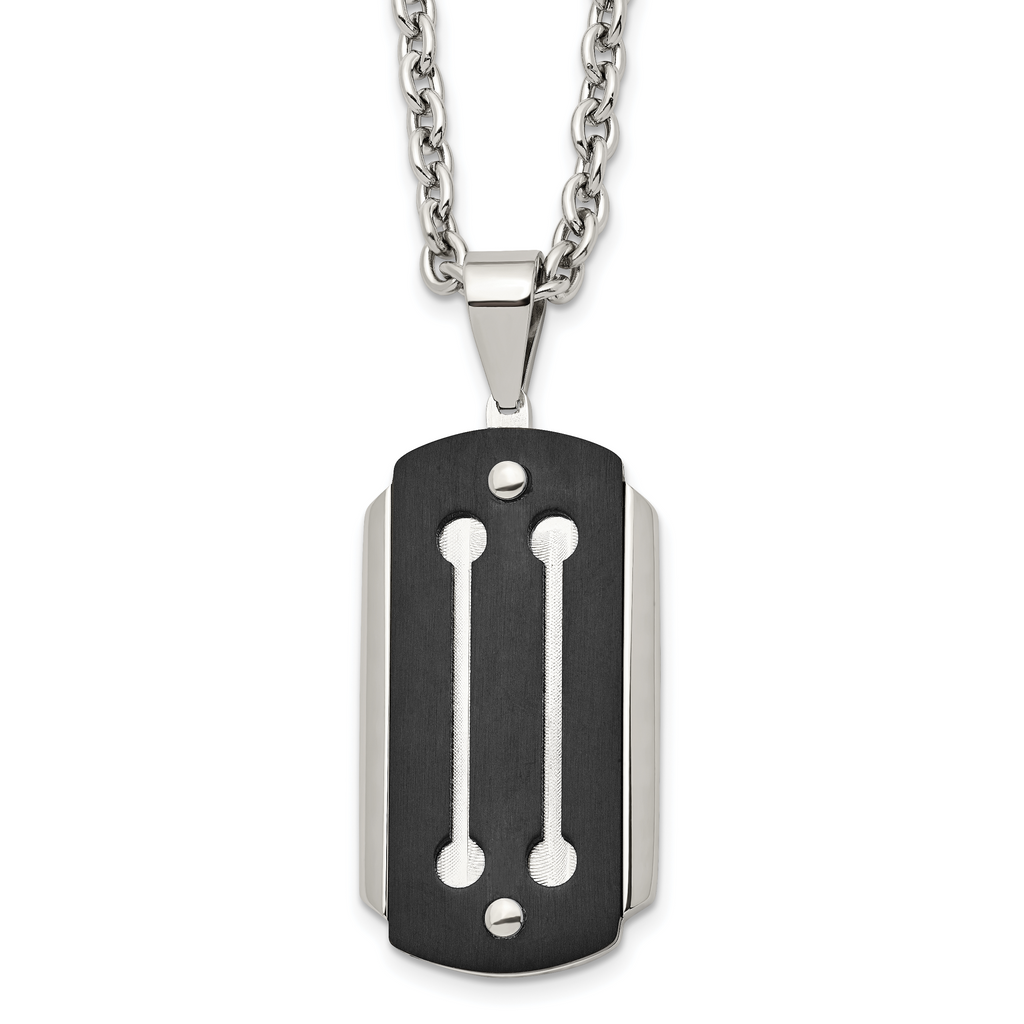 Stainless Steel 24in Brushed and Polished Black IP-plated Dog Tag Necklace