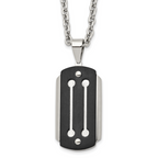 Stainless Steel 24in Brushed and Polished Black IP-plated Dog Tag Necklace