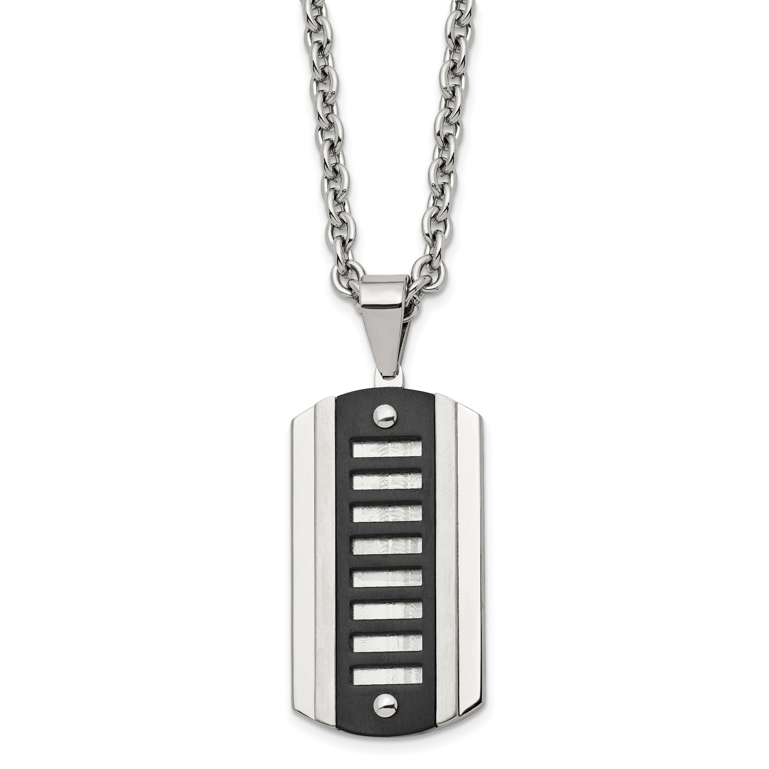 Chisel Stainless Steel Brushed and Polished Black IP-plated Dog Tag on a 24 inch Cable Chain Necklace