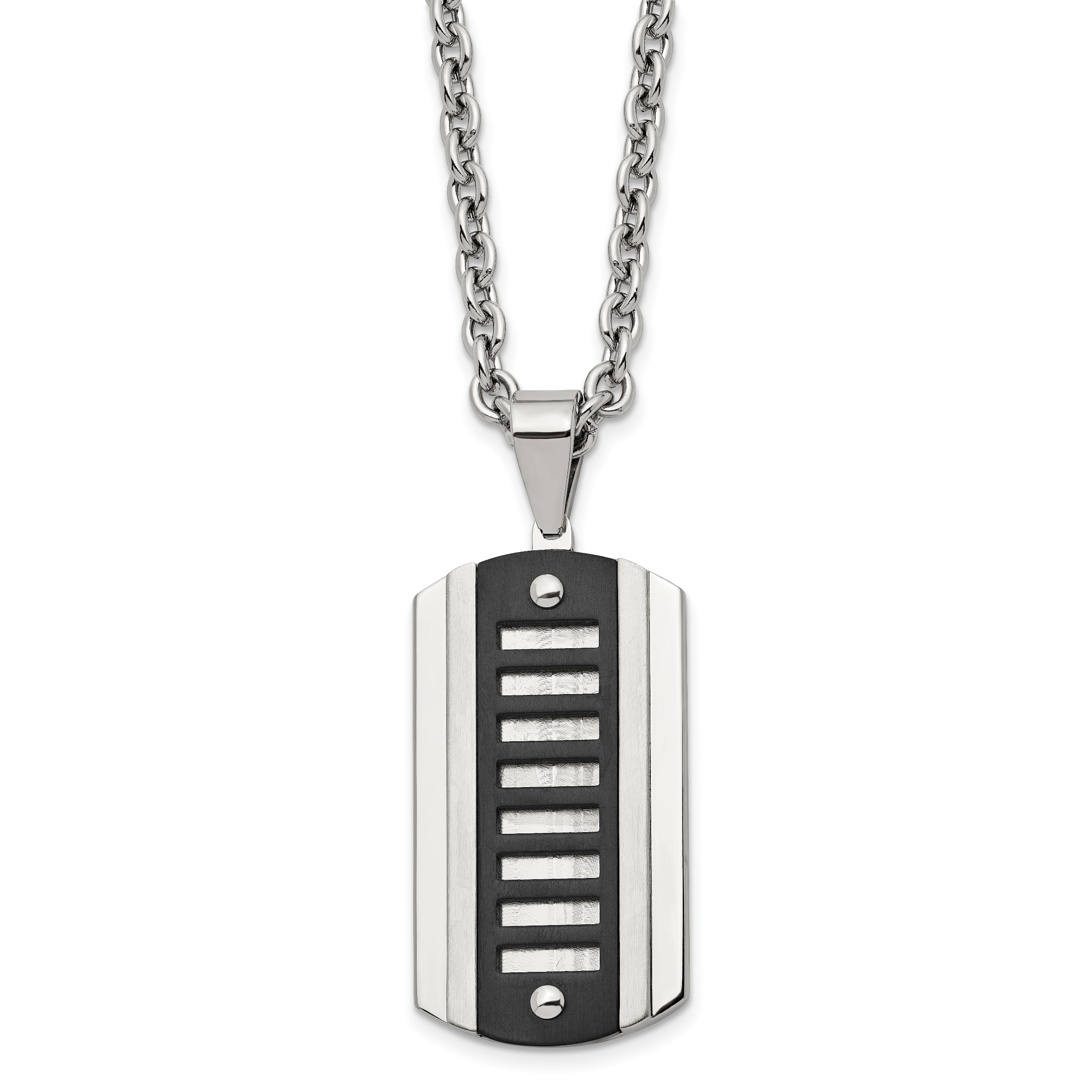 Chisel Stainless Steel Brushed and Polished Black IP-plated Dog Tag on a 24 inch Cable Chain Necklace Main image