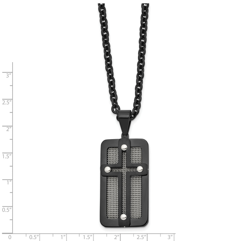 Cross Wire Inlay Dog Tag Necklace in Black IP Stainless Steel