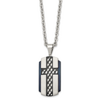 Black IP Cross Dog Tag Necklace in Stainless Steel, 24in