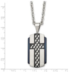 Black IP Cross Dog Tag Necklace in Stainless Steel, 24in