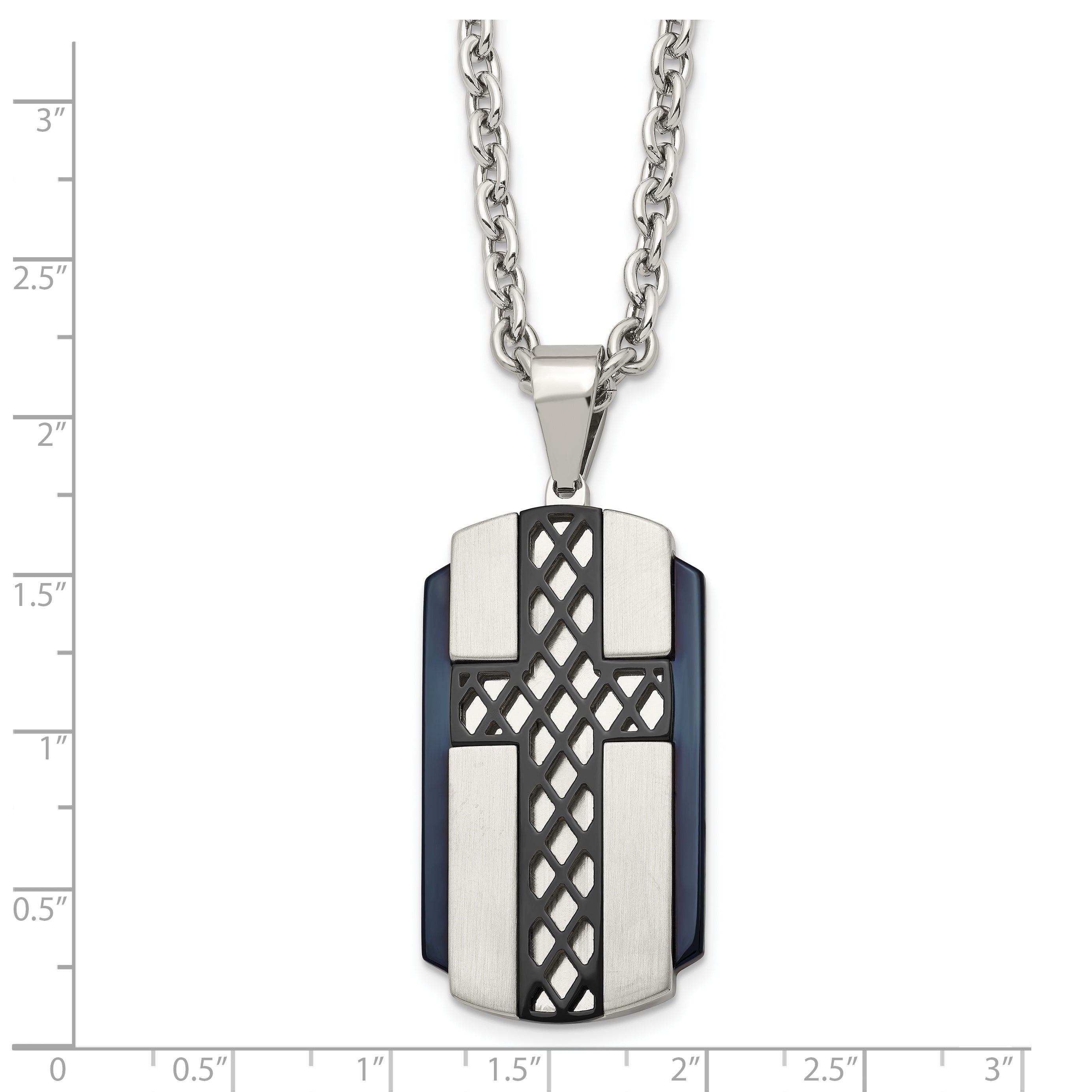 Black IP Cross Dog Tag Necklace in Stainless Steel, 24in
