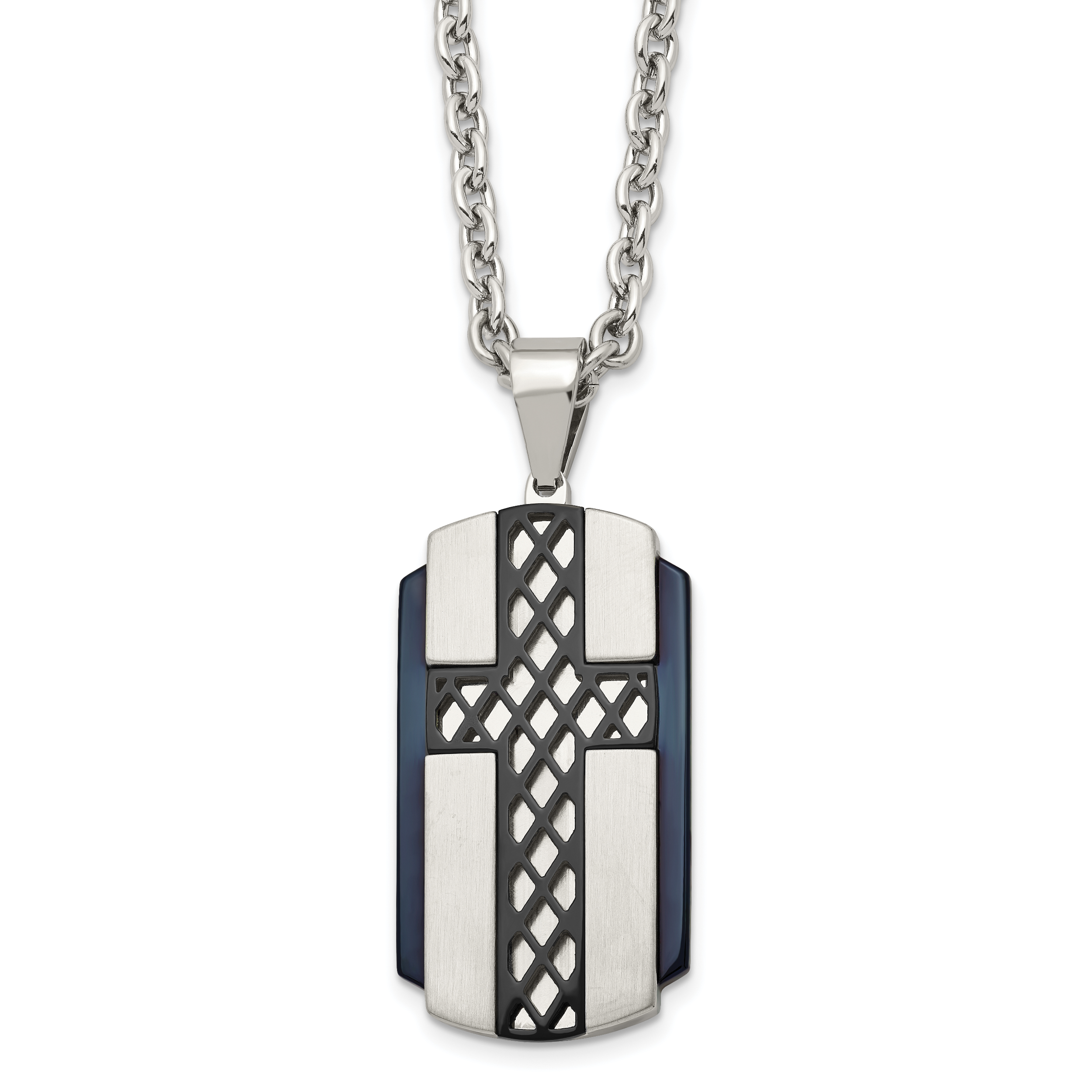 Stainless Steel Brushed and Polished Black IP-plated Cross 24in Necklace Main image